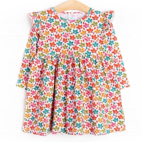 Fisheter Other - Stitchy Fish Fall Harvest Leaves Dress Toddler 2 Autumn Ruffle Soft Cotton